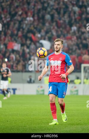 Bukarest, Rumänien. 1. März 2017. Mihai Balasa #14 von FC Steaua Bukarest während der LPF - Fußball rumänischen Liga 1 Orange 2016-2017, Spiel zwischen FC Steaua Bucharst und FC 1848 Dinamo Bukarest auf Arena Nationalstadion Bukarest, Rumänien ROU. Bildnachweis: Cronos Foto/Alamy Live-Nachrichten Stockfoto