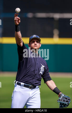 Joker Marchant Stadium. 1. März 2017. Florida, USA - Detroit Tigers Center Fielder Mikie Mahtook (15) bei Publix Field im Joker Marchant Stadium. Del Mecum/CSM/Alamy Live-Nachrichten Stockfoto