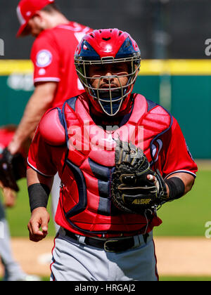 Joker Marchant Stadium. 1. März 2017. Florida, USA - Washington Nationals Catcher Jhonatan Solano (4) im 3. Inning bei Publix Field im Joker Marchant Stadium. Del Mecum/CSM/Alamy Live-Nachrichten Stockfoto