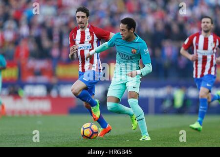 Madrid, Spanien. 26. Februar 2017. Fußball/Fußball Neymar (Barcelona): Spanisch "La Liga Santander" match zwischen Atletico de Madrid 1-2 FC Barcelona im Vicente Calderon Stadion in Madrid, Spanien. Bildnachweis: Mutsu Kawamori/AFLO/Alamy Live-Nachrichten Stockfoto