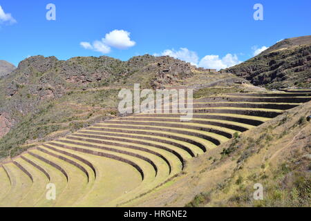 Ruinen der Inka Stadt Pisaq in Inca Sacred Valley, in der Nähe von Cusco, Peru Stockfoto