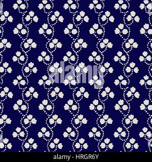 Nahtlose Blumenmuster, handgemachte russischen folk-Motiv mit Klee in Navy-blau und Ecru. Textildruck. Stock Vektor