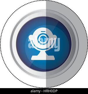 Aufkleber Blau kreisförmige Taste mit Silhouette Webcam Computergerät Stock Vektor