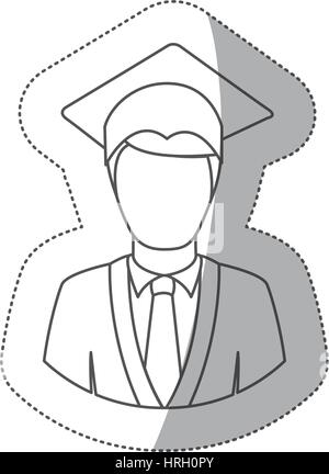 Aufkleber Kontur halben Körper Mann mit Graduierung outfit Stock Vektor