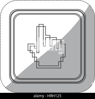 Aufkleber monochrome Silhouette Quadrat-Taste mit verpixelten Hand nach oben Stock Vektor