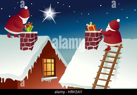 Weihnachtsmann auf Dach Stock Vektor