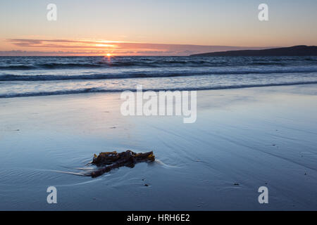 Allein bei Sonnenuntergang am Strand von Banna, County Kerry, Irland Stockfoto