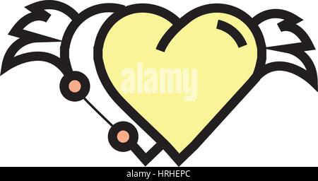 Zwei Herzen Flügel Stift Werkzeugkonstruktion gelb Stock Vektor