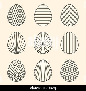 Satz von linearen minimal Osterei Vektorgrafiken auf Beige Hintergrund Stock Vektor