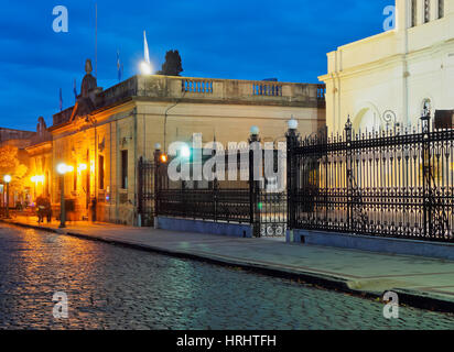 Twilight-Aussicht auf das Zentrum der Stadt, San Antonio de Areco, Provinz Buenos Aires, Argentinien Stockfoto