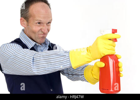 Putzmann Mit Putzmittel - charman Stockfoto