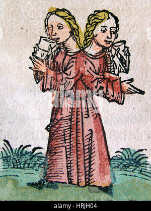 Siamesische Zwillinge, Schedelsche Weltchronik, 1493 Stockfoto