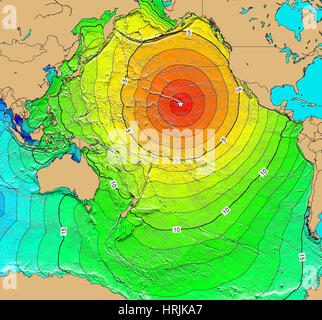 Tsunami Karte, Hawaii Erdbeben, 1975 Stockfoto