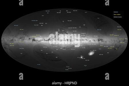 Karte des Himmels, Gaia-Satelliten (kommentiert) Stockfoto