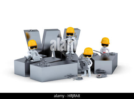 Gruppe von Bau Arbeiter/Bauherren mit WWW Zeichen. Website-Aufbau oder Reparatur-Konzept Stockfoto