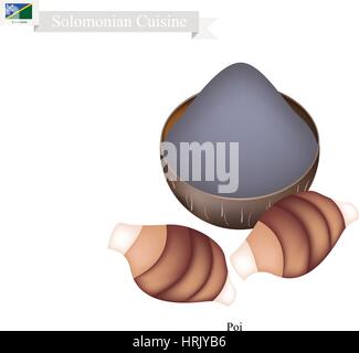 Solomonian Küche, Poi oder traditionellen Taro Brei mit fermentierten Taro Wurzeln gemacht wie ein Pudding serviert. Eines das beliebteste Gericht der Solomon Isl Stock Vektor