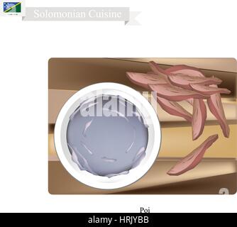 Solomonian Küche, Poi oder traditionellen Taro Brei mit fermentierten Taro Wurzeln serviert mit gebratenem Fleisch gemacht. Das beliebteste Gericht der Solomon gehört Stock Vektor