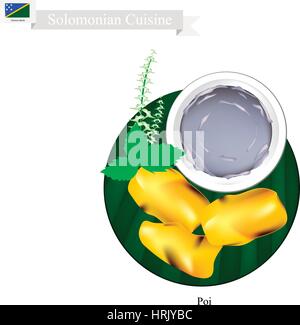 Solomonian Küche, Poi oder traditionellen Taro Brei mit fermentierten Taro Wurzeln serviert mit gebratenem Fleisch gemacht. Das beliebteste Gericht der Solomon gehört Stock Vektor