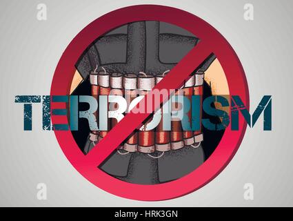 Plakat gegen den Terrorismus mit einem Mann mit einem Gürtel shahid Stock Vektor