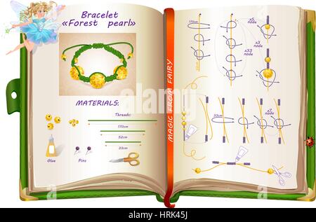Vorlage Erstellung Armband aus Perlen und Faden, in Form von Regelungen, die in das Buch der Märchen gezeichnet. Stock Vektor