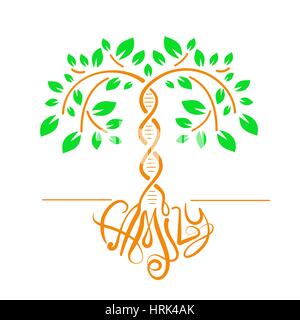 Symbol eines Baumes mit einem Stamm DNA als ein Konzept der Familie Stock Vektor