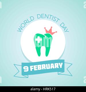 Kalender für jeden Tag am 9. Februar. Grußkarte. Urlaub - Welttag der Zahnarzt. Symbol in der linearen Stil Stock Vektor