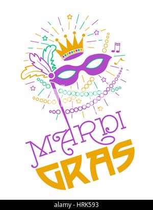 Karneval Party Maske Poster. Grußkarte. Urlaub-Poster oder Plakat-Vorlage. Vektor-Design-Illustration der Feier in der linearen Stil Stock Vektor