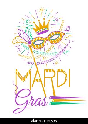 Karneval Party Maske Poster. Grußkarte. Urlaub-Poster oder Plakat-Vorlage. Vektor-Design-Illustration der Feier in der linearen Stil Stock Vektor