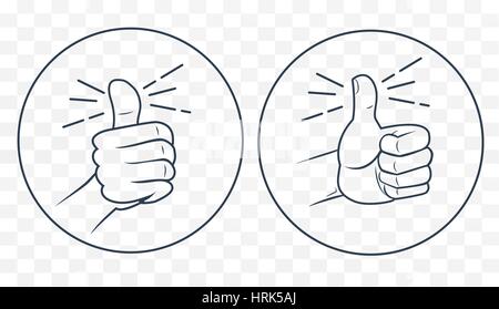 Doodle Gesten Symbole festgelegt. Daumen Sie hoch in einem linearen Stil Stock Vektor