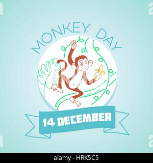 Kalender für jeden Tag am 14. Dezember. Grußkarte. Feiertag - Affe. Symbol in der linearen Stil Stock Vektor
