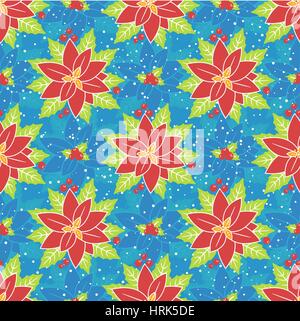 Weihnachten Musterdesign Hintergrund mit Weihnachtsstern-Blüten, Holly und Mistel in einem linearen Stil. Vintage-Hintergrund. Hintergrund, Hintergrund, f Stock Vektor