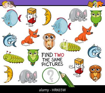 Cartoon-Illustration zu finden zwei identische Bilder Lernspiel für Kinder Stock Vektor
