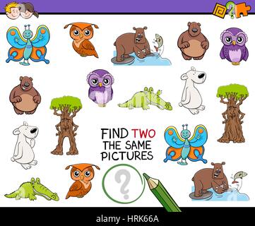 Cartoon-Illustration zu finden zwei identische Bilder Lernspiel für Kinder Stock Vektor