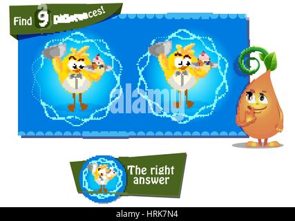 Visuelle Spiel für Kinder. Aufgabe: ermitteln Sie 9 Unterschiede Stock Vektor