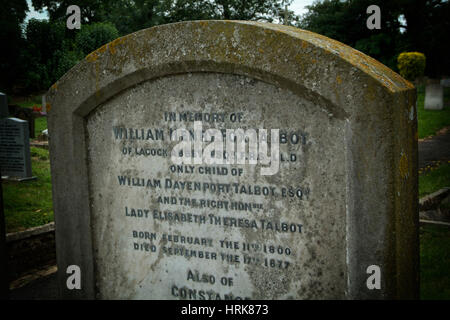 Grab von William Henry Fox Talbot in Lacock, Wiltshire, England Stockfoto