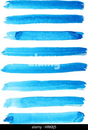 Satz von leuchtend blauer Farbe Pinselstriche Stock Vektor