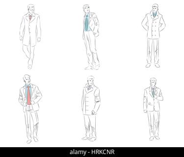 Vektor-Illustration einer sechs Geschäftsmann Kontur Stock Vektor