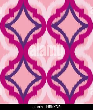 Nahtloses Rinnenplatte Ikat, Vektor ethnischen Hintergrund. Traditionelle östliche Muster in rosa und lila Tönen. Stock Vektor