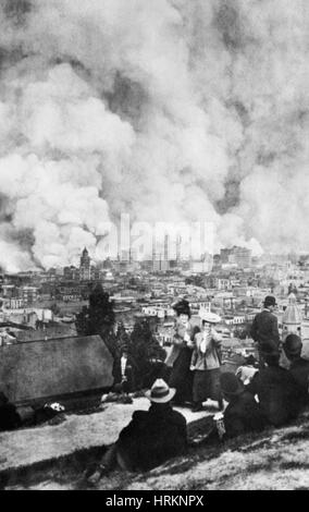 San Francisco nach dem Erdbeben 1906 brennen Stockfoto