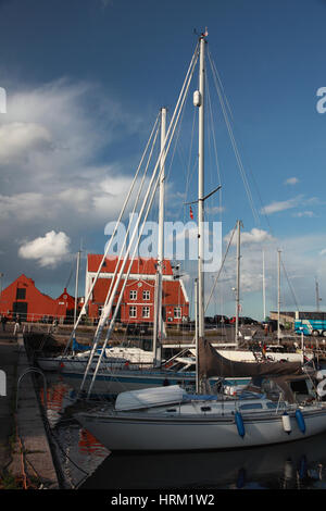 Angelboote/Fischerboote vertäut im Hafen von Svaneke, einer Kleinstadt an der Ostküste der Ostsee Insel Bornholm, Dänemark Stockfoto