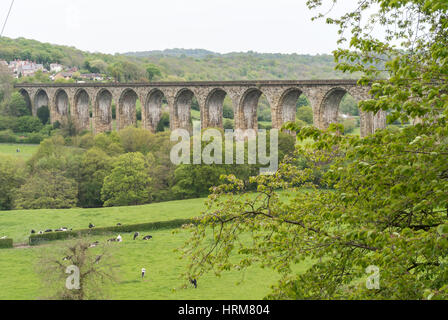 Cefn Mawr Viadukt führt die Bahn über den Fluss Dee Stockfoto