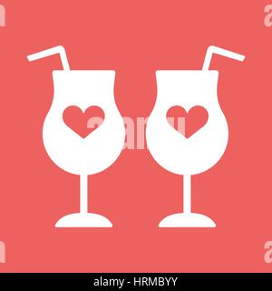 Cocktail, Wein, Champagner Glas Herzen. Stock Vektor