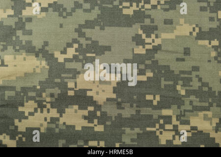 Universelle Camouflage-Muster, Armee gegen einheitliche digital Camo, USA militärische ACU Makro Nahaufnahme, detaillierte große Rip-Stop Gewebe Textilhintergrund Stockfoto