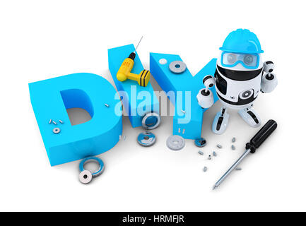 Roboter mit DIY Zeichen. Technologie-Konzept. Isoliert auf weißem Hintergrund. Clipping-Pfad enthält. Stockfoto