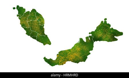 Malaysia detaillierte Landkarte Visualisierung Stockfoto