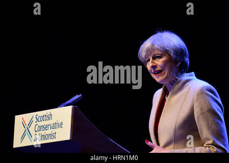 Glasgow, Schottland. 3. März 2017. Premierminister Theresa May befasst sich mit der schottischen konservativen Partei Frühjahrskonferenz Credit: Ken Jack/Alamy Live News Stockfoto