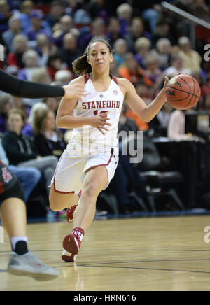 Seattle, WA, USA. 3. März 2017. Stanfords Marta Sniezek (13) in Aktion während einer PAC12 Frauen-Turnier-Spiel zwischen die Washington State Cougars und Stanford Cardinal. Gespielt wurde in der Key Arena in Seattle, WA. Jeff Halstead/CSM/Alamy Live-Nachrichten Stockfoto