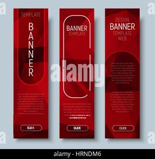Festlegen der vertikalen Webbanner mit abstrakten polygonalen roten Hintergrund mit transparenten Elementen. Vektor-Illustration. Stock Vektor