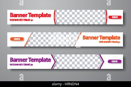 Legen Sie die horizontale Größe von einem standard Webbanner mit Platz für ein Foto. Vorlage, rot, Orange und lila Elemente. Vektor-illustration Stock Vektor