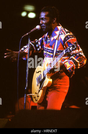 CHUCK BERRY, US-amerikanischer Gitarrist und Sänger bei einem Konzert in Norrköping Schweden 1990.He ist ein Pionier des Rock n Rollenmusik Stockfoto